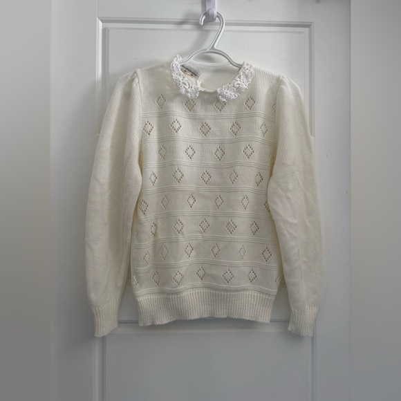 Vintage 19th Avenue Cream Knit Sweater Lace Collar Cottagecore Romantic S/M - Picture 2 of 8